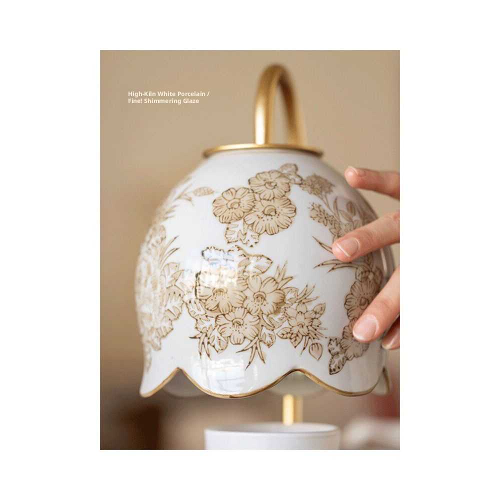 Handpainted Ceramic Lily Wax Warmer Lamp - Grisaille Art Table Light