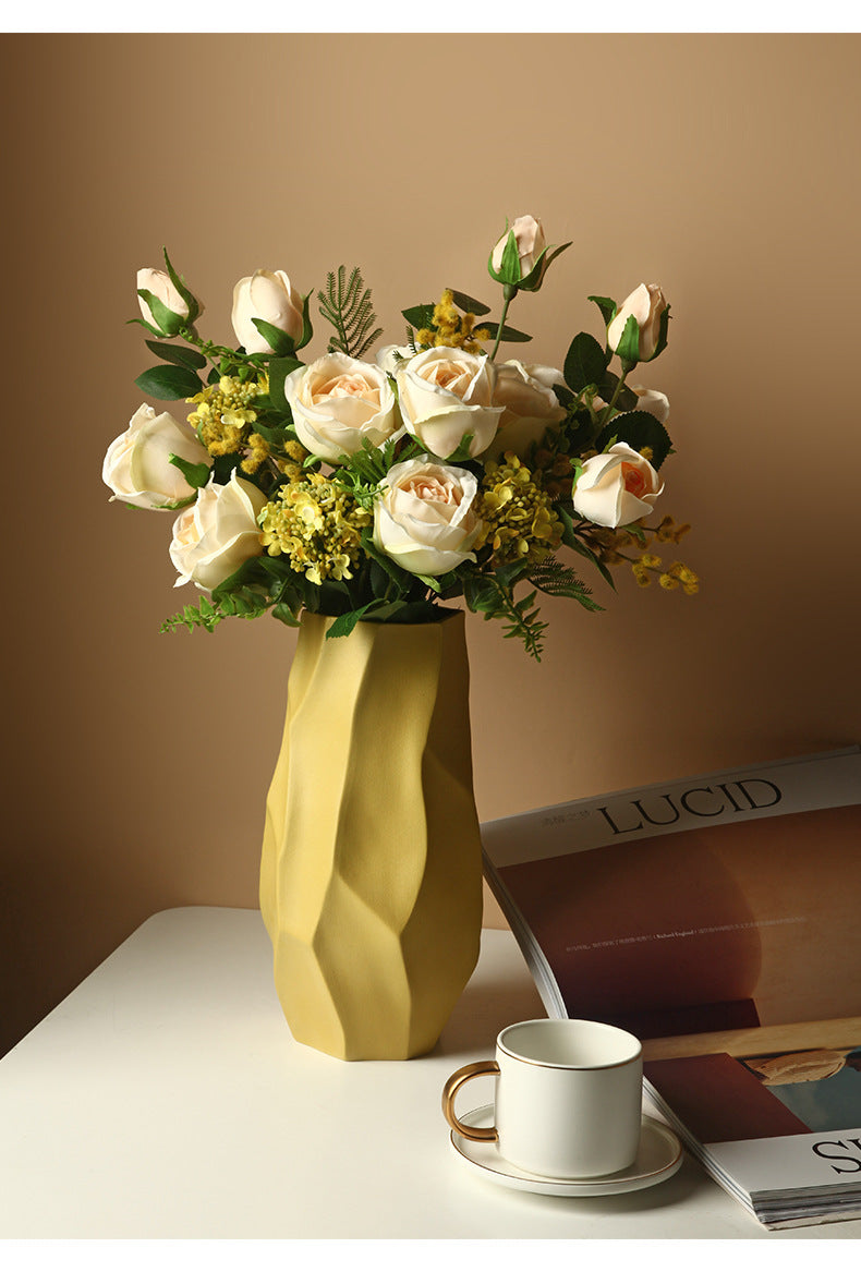 Nordic Frosted Geometric Vase - Modern Cylindrical Glass Vase with Textured Surface