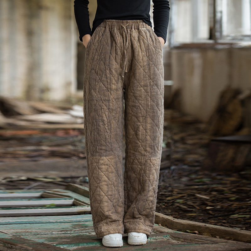 Ramie Tie-Dye Quilted Pants - Straight Leg Distressed Style