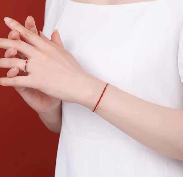 14K Gold Red String Ring & Bracelet Set - Lucky Zodiac Jewelry