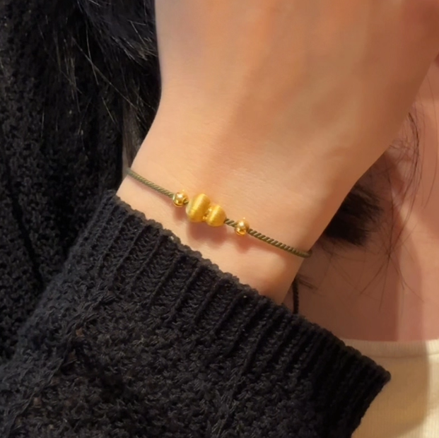 24K Gold Fortune Gourd Bracelet - Red String Braided Hand Chain
