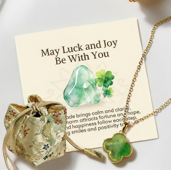 Louts Way "May Luck and Joy Be With You" Jade Necklace Includes Gift Message Card