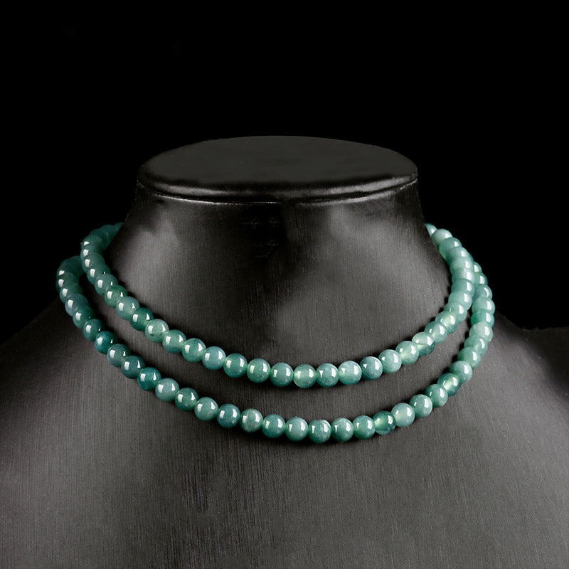 Natural Jadeite Jade 6mm Blue Water Jade Bead Necklace