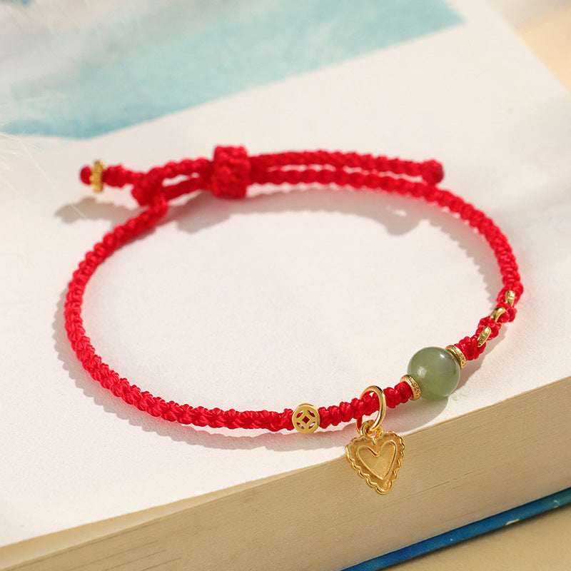925 Silver Hetian Jade Red Handmade Woven Bracelet