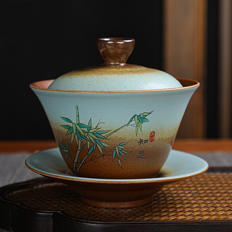 Gaiwan Tea Set - Wood-Fired Style Chinese Porcelain Tea Bowl