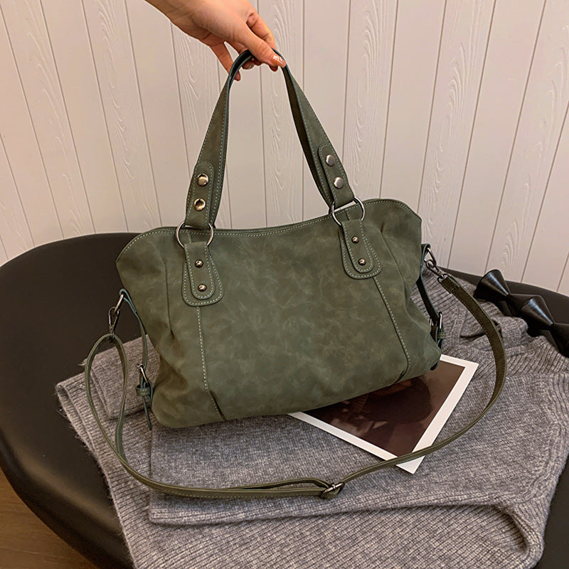 Frosted PU Leather Shoulder Bag - Large Capacity Tote & Crossbody