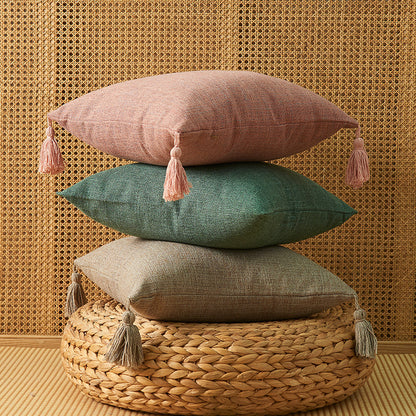 Cotton Linen Fringe Pillow Cover - Japanese Minimalist Cushion 45x45cm