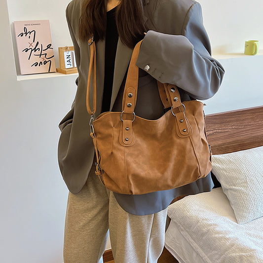 Frosted PU Leather Shoulder Bag - Large Capacity Tote & Crossbody