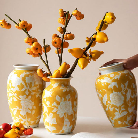 Chinese-style Vintage Yellow-painted Ceramic Vase
