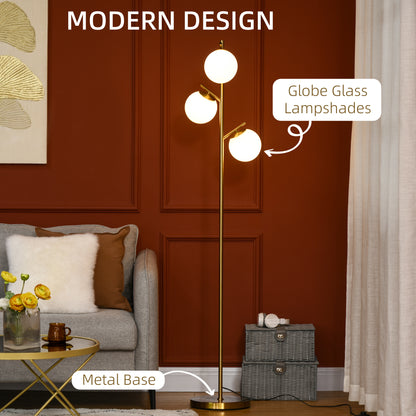 Modern 3-Light Tree Floor Lamp - Gold Globe Shades Standing Lamp
