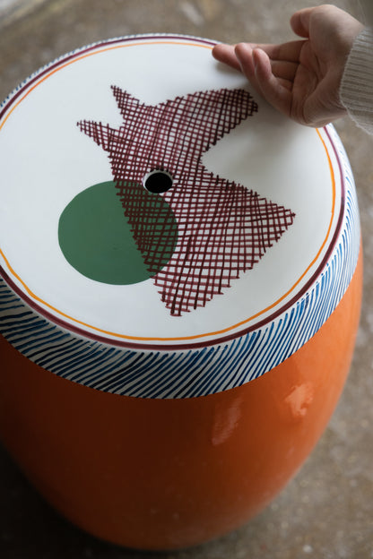 Hand-Painted Glazed Ceramic Garden Stool | Equestrian Horse Art Drum Side Table