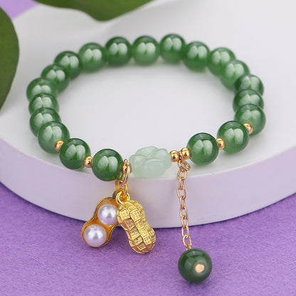 Chinese Ethnic Style Bracelet - 8mm Glass Beads with Alloy Charm