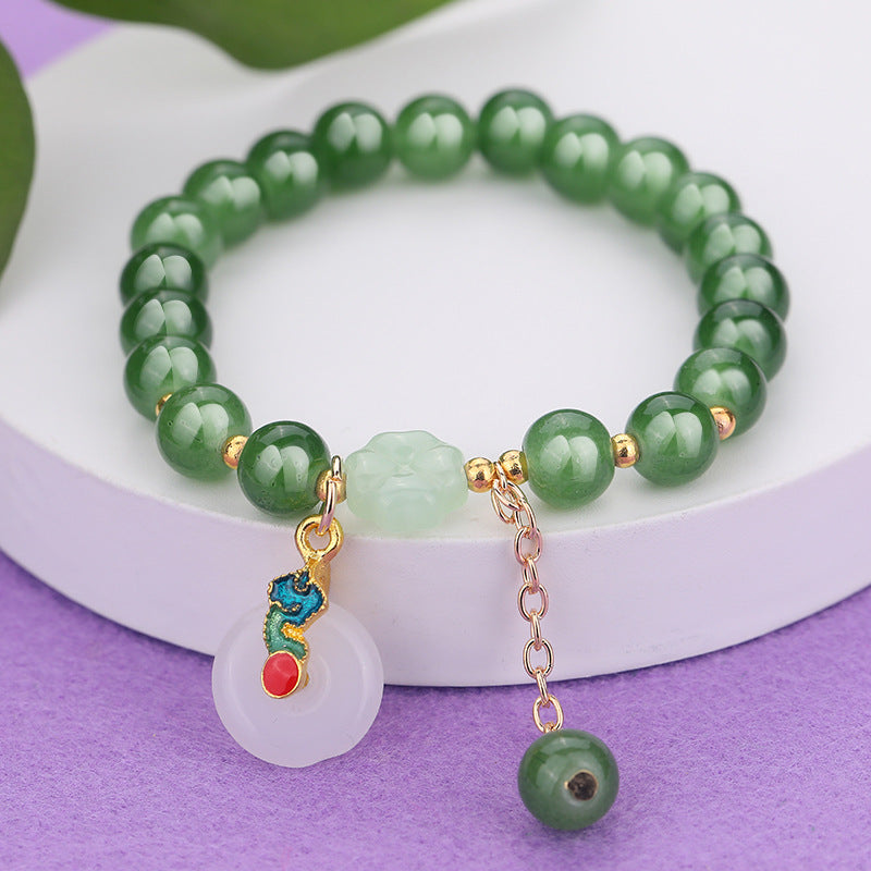 Chinese Ethnic Style Bracelet - 8mm Glass Beads with Alloy Charm