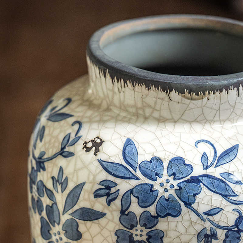 Vintage Ice Crackle Glaze Ceramic Vase - Blue and White Porcelain Decor