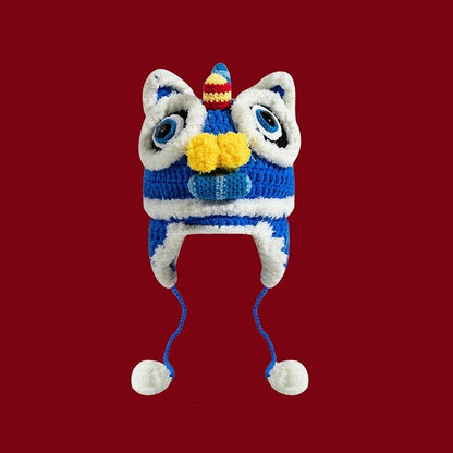 Dragon Year Hat Red Chinese Knitted Tiger Head Hat Baby Chinese New Year Celebration Joyous Xingshi Sleeve Cap