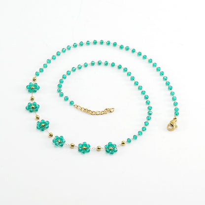 Color Crystal Flowers Stainless Steel Bracelet