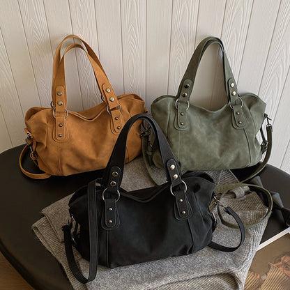 Frosted PU Leather Shoulder Bag - Large Capacity Tote & Crossbody