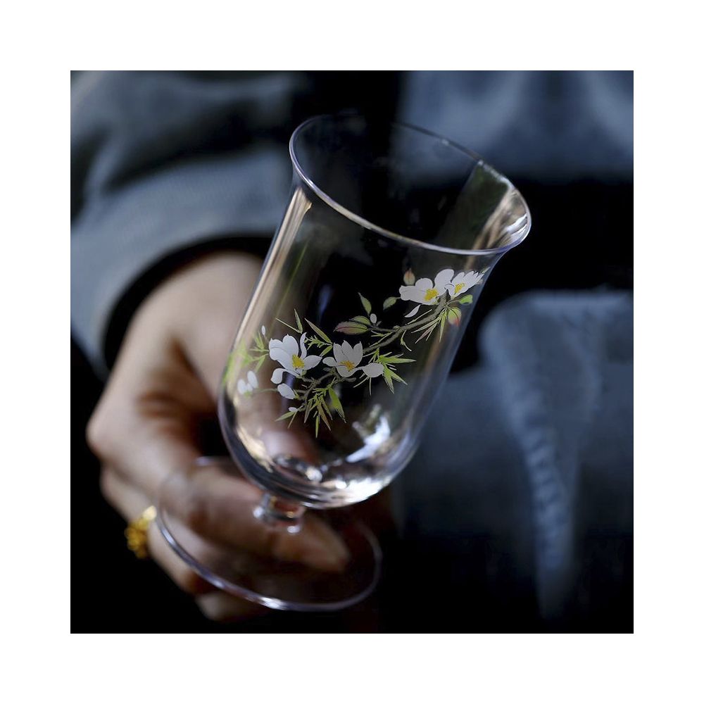 Spring Return Stickers Crystal Glass Green Tea Cup Tasting High Foot Tea Cup Fruit Cold Drink Tea Cup 200ml Cup image 1