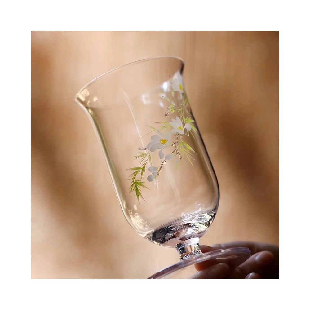 Spring Return Stickers Crystal Glass Green Tea Cup Tasting High Foot Tea Cup Fruit Cold Drink Tea Cup 200ml Cup image 2