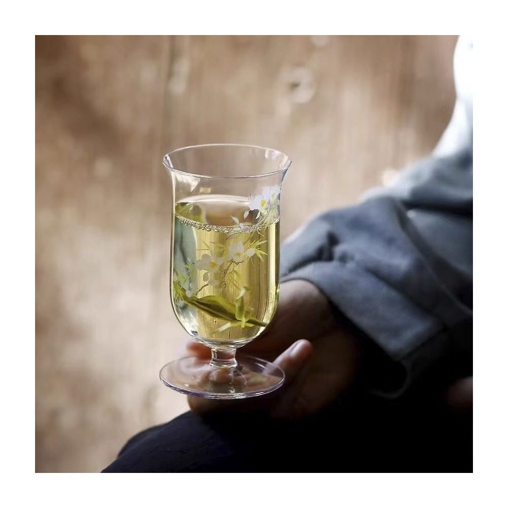 Spring Return Stickers Crystal Glass Green Tea Cup Tasting High Foot Tea Cup Fruit Cold Drink Tea Cup 200ml Cup image 3