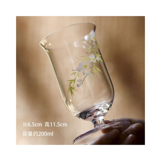 Spring Return Stickers Crystal Glass Green Tea Cup Tasting High Foot Tea Cup Fruit Cold Drink Tea Cup 200ml Cup