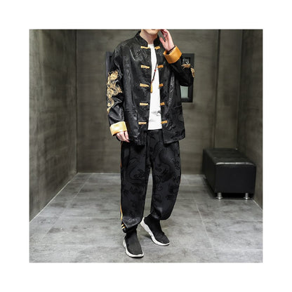 Chinese dragon pattern embroidery Tang costume men s clothing Chinese style buckle Chinese style jacket 2025 spring new Tang costume image 2