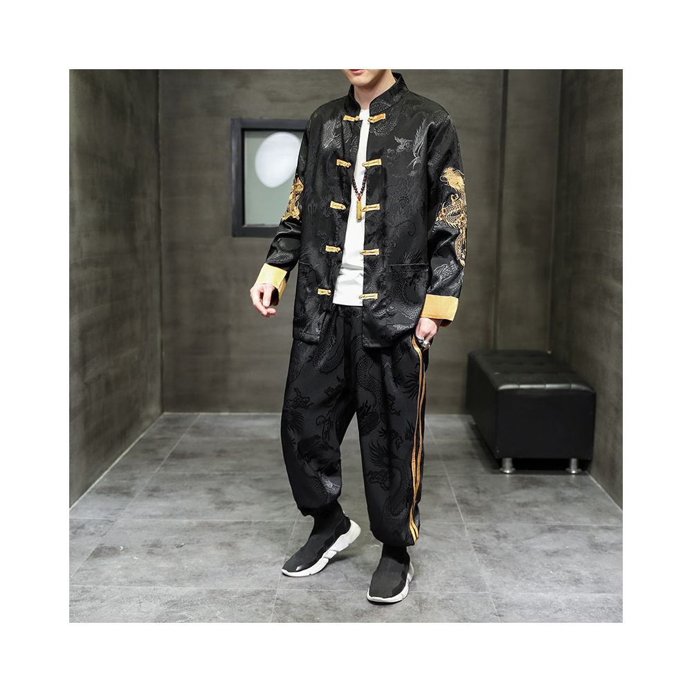 Men's Dragon Embroidered Tang Jacket - Chinese Frog Button Jacquard Spring 2025