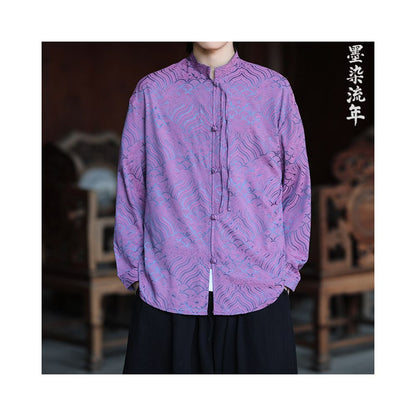 Men's Chinese Tang Style Shirt - Ice Silk Long Sleeve Jacquard Spring 2026