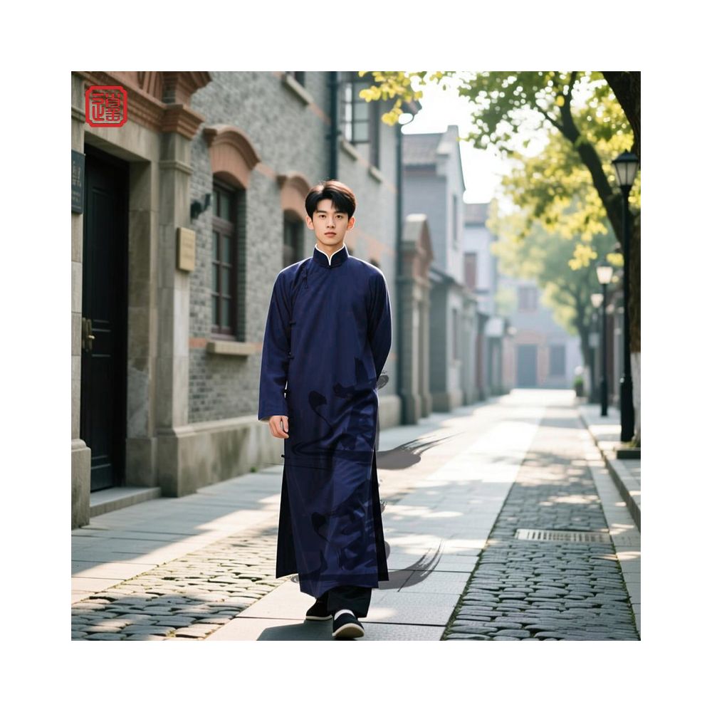 Republic of China style long robe long coat men s long robe mandarin jacket cross talk long coat drama Chinese New Year costume annual party performance groomsman costume image 2