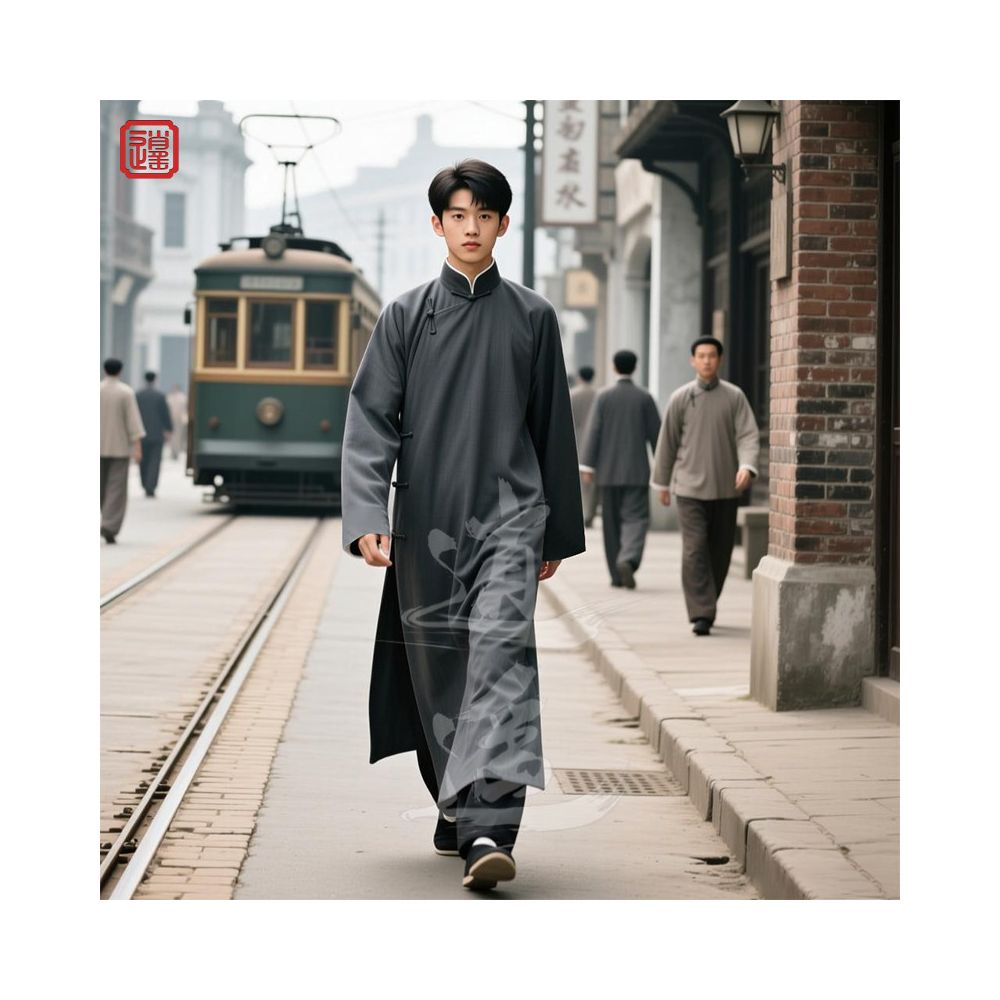 Republic of China style long robe long coat men s long robe mandarin jacket cross talk long coat drama Chinese New Year costume annual party performance groomsman costume image 4