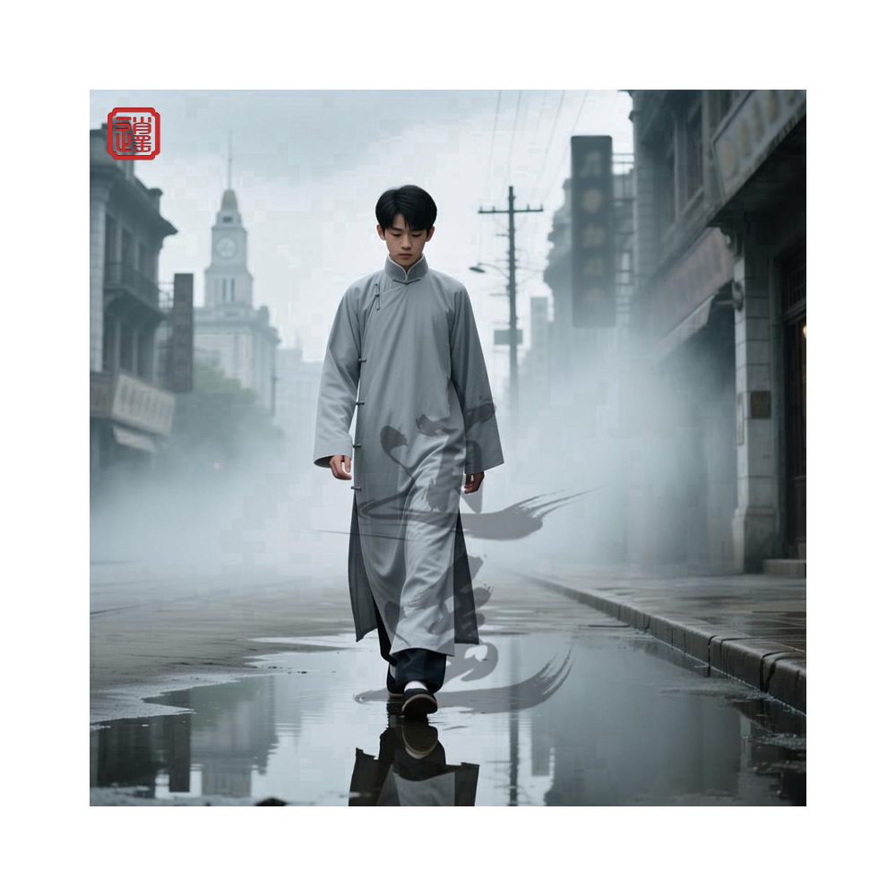 Republic of China style long robe long coat men s long robe mandarin jacket cross talk long coat drama Chinese New Year costume annual party performance groomsman costume image 5