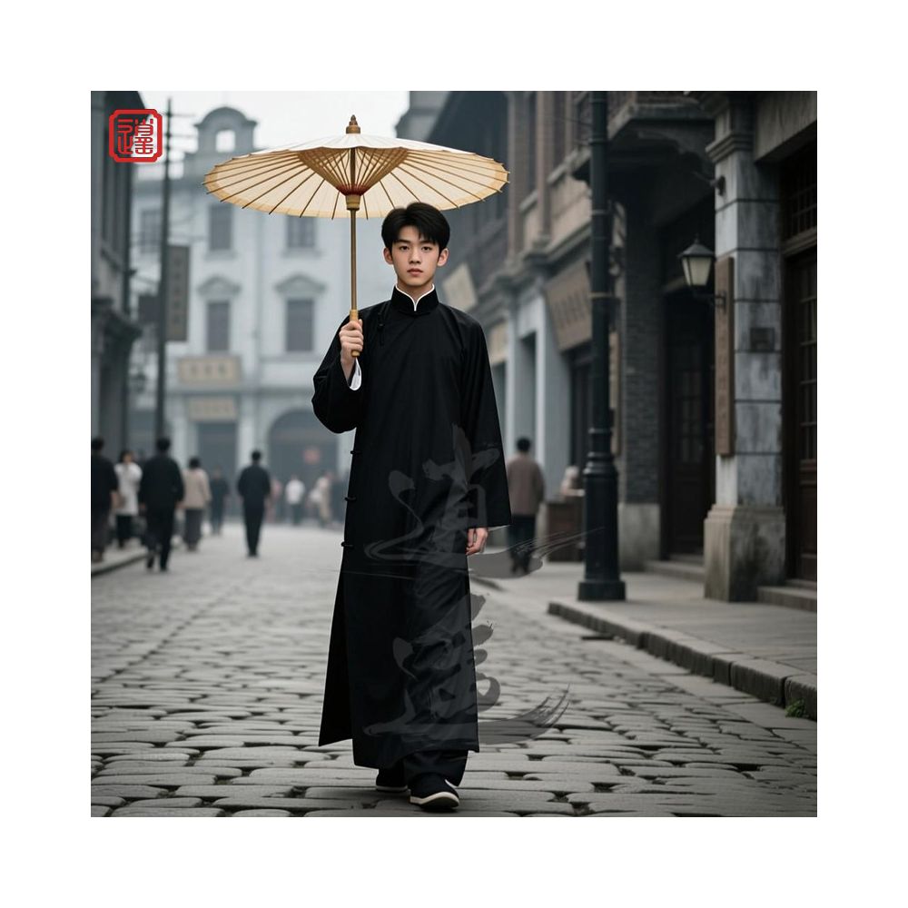 Republic of China style long robe long coat men s long robe mandarin jacket cross talk long coat drama Chinese New Year costume annual party performance groomsman costume image 0
