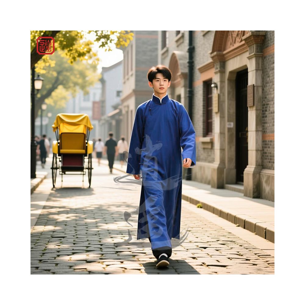 Men's Traditional Chinese Long Robe - Mandarin Jacket Performance Costume