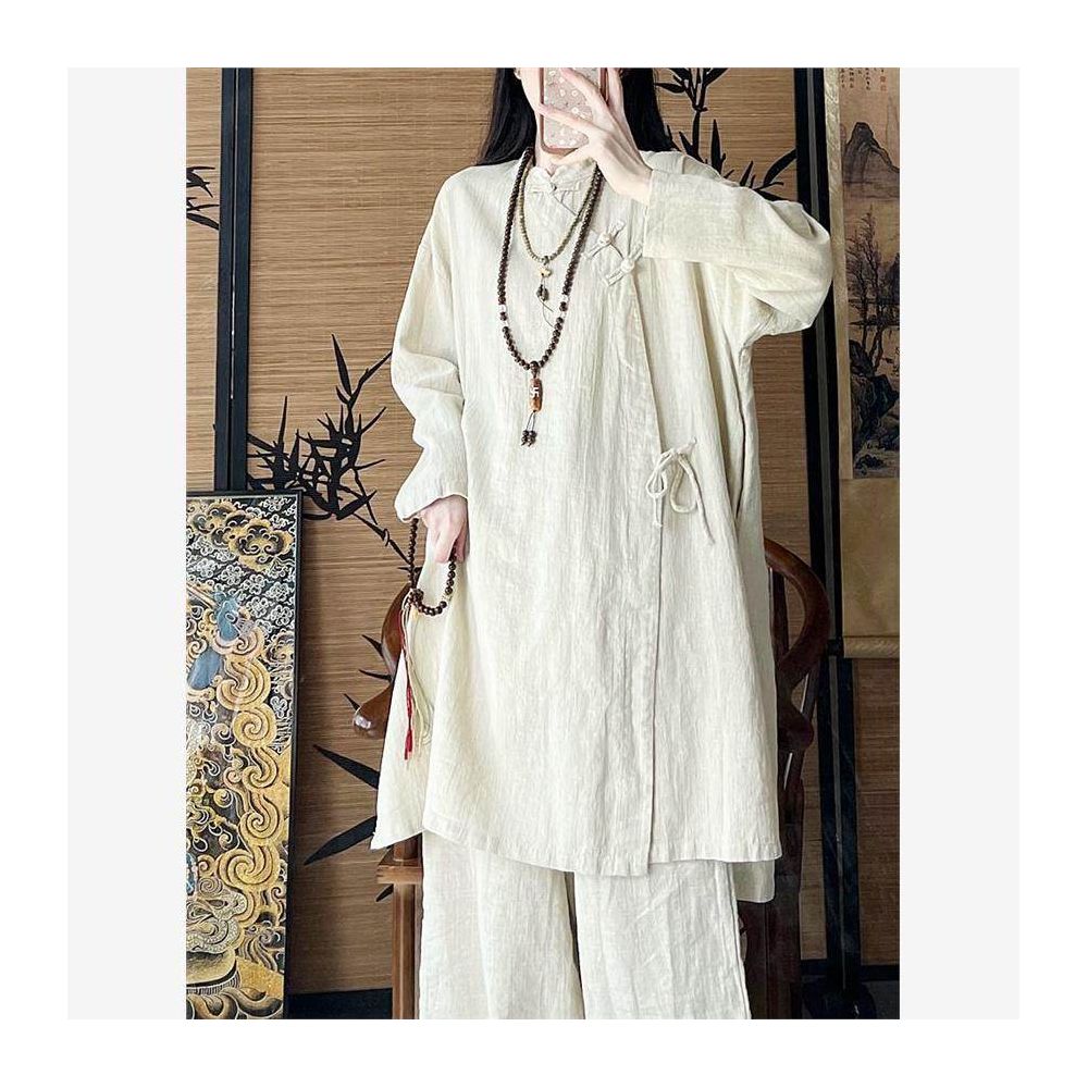 Jinmuge Cotton and Hemp Women s Clothing New Chinese Hanfu Pan Button Shirt Tang style Top Buddhist Zen Chinese Style Tea Clothes image 0