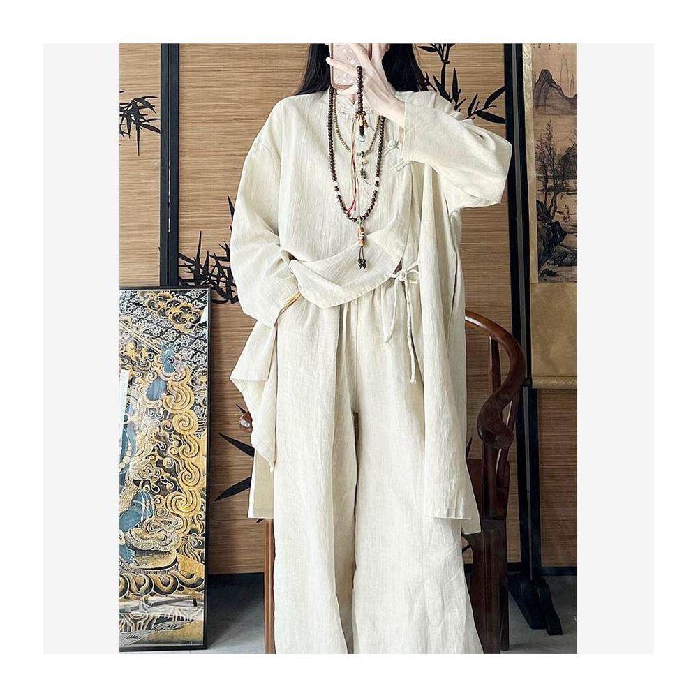 Jinmuge Cotton and Hemp Women s Clothing New Chinese Hanfu Pan Button Shirt Tang style Top Buddhist Zen Chinese Style Tea Clothes image 1