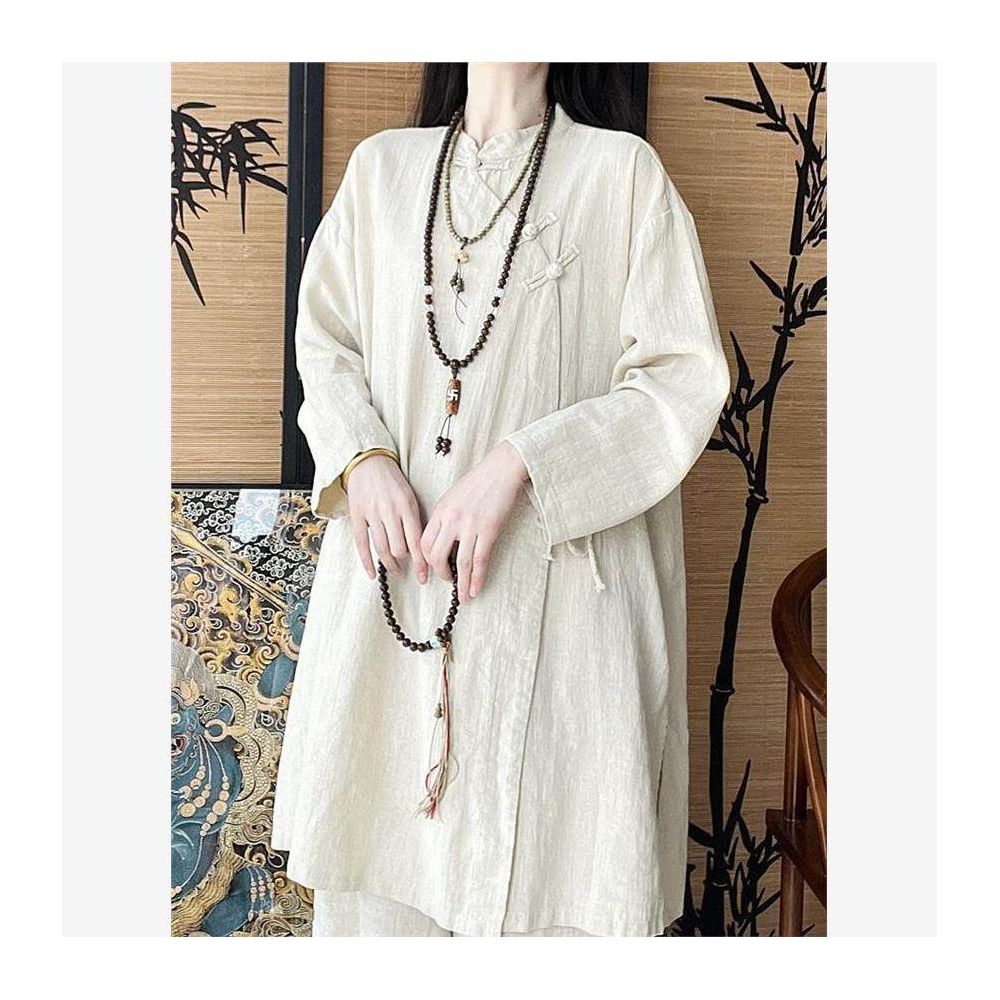 Jinmuge Cotton and Hemp Women s Clothing New Chinese Hanfu Pan Button Shirt Tang style Top Buddhist Zen Chinese Style Tea Clothes image 2