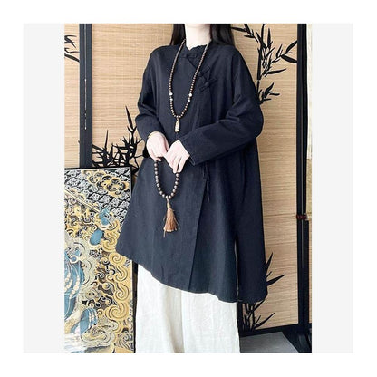 Jinmuge Cotton and Hemp Women s Clothing New Chinese Hanfu Pan Button Shirt Tang style Top Buddhist Zen Chinese Style Tea Clothes image 3