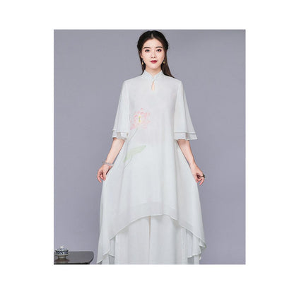 Zen Style Women's Tea Ceremony Set - White Meditation Dance Outfit