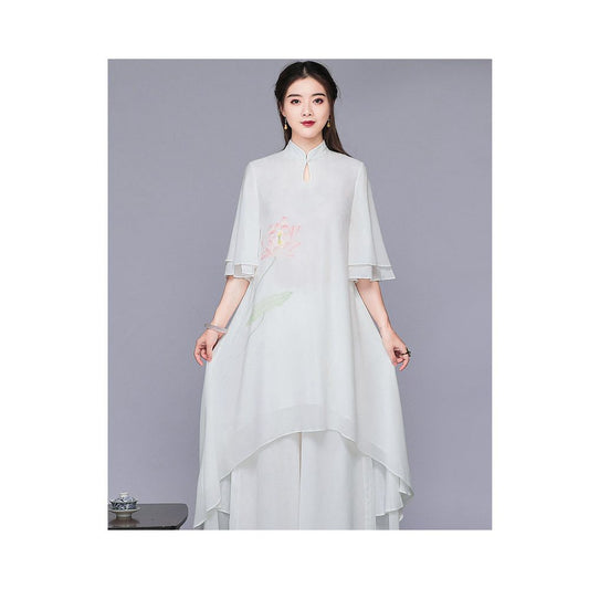 Zen Style Women's Tea Ceremony Set - White Meditation Dance Outfit