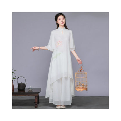 Zen Style Women's Tea Ceremony Set - White Meditation Dance Outfit