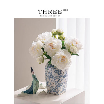 Tlife Cyan Vase New Chinese Blue and White Porcelain Ceramic Living Room Vintage Ice Crack Ornament Dancing image 0