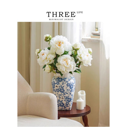 Tlife Cyan Vase New Chinese Blue and White Porcelain Ceramic Living Room Vintage Ice Crack Ornament Dancing image 1