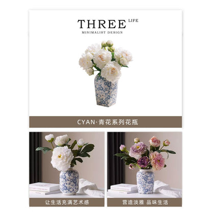 Tlife Cyan Vase New Chinese Blue and White Porcelain Ceramic Living Room Vintage Ice Crack Ornament Dancing image 3