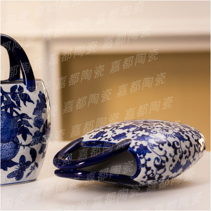 Chinese style blue and white porcelain handbag ceramic classical vase shape large capacity ethnic style home decoration image 2