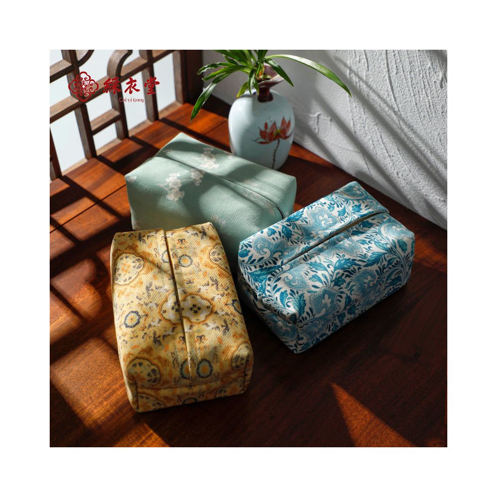 Caiyitang Chinese Style Paper Tissue Box Living Room Napkin Cover Household Tissue Box Fabric Paper Box for Home and Car Use image 2