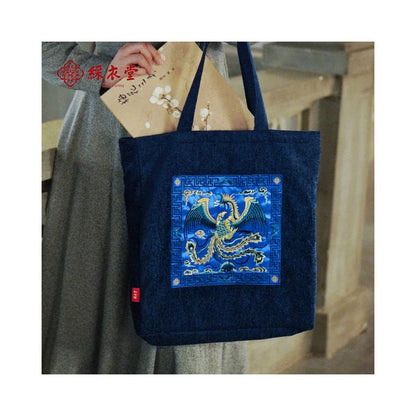 Caiyitang New Chinese Style Embroidery Elegant Double Sided Shoulder Bag Shopping Bag Tote Bag for Women Large Capacity image 1
