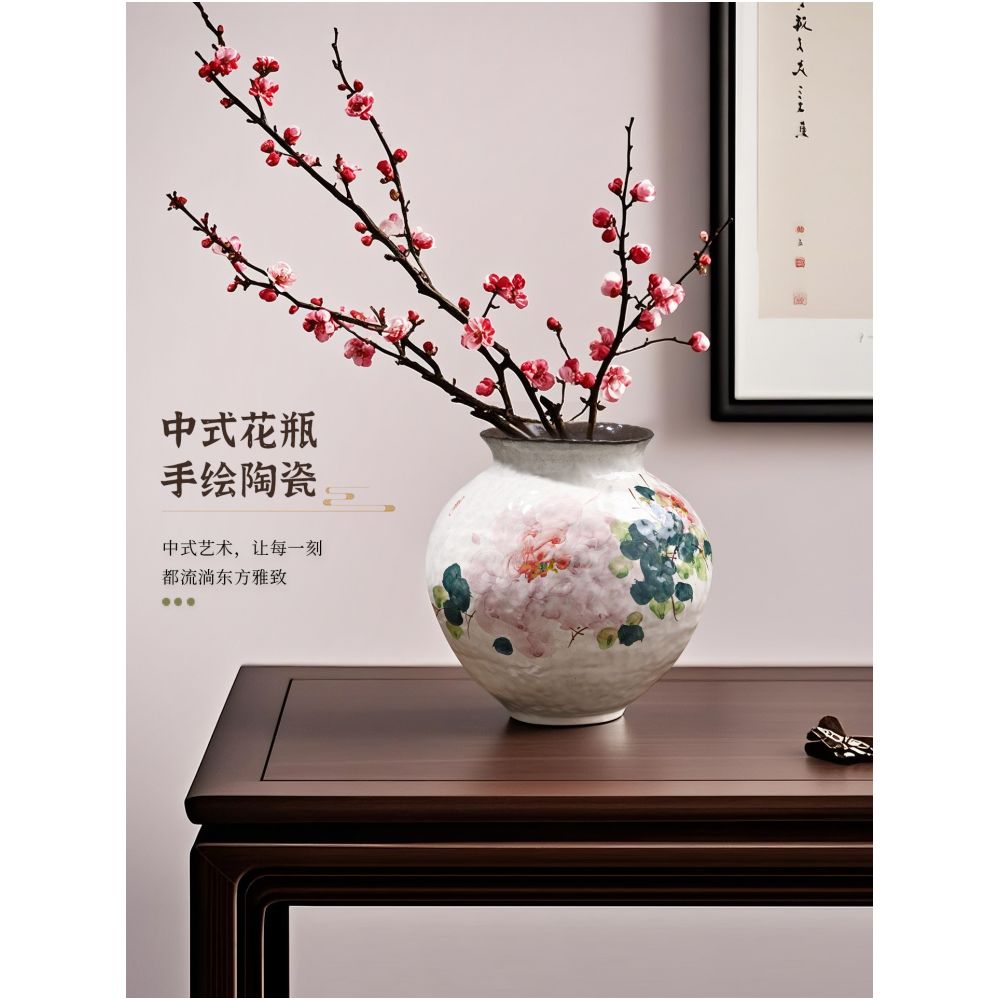 Large ceramic retro vase artistic wide mouthed high value living room decoration ceramic jar for flower arrangement sophisticated ornamental piece image 0