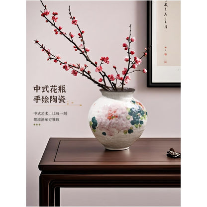 Large ceramic retro vase artistic wide mouthed high value living room decoration ceramic jar for flower arrangement sophisticated ornamental piece image 0