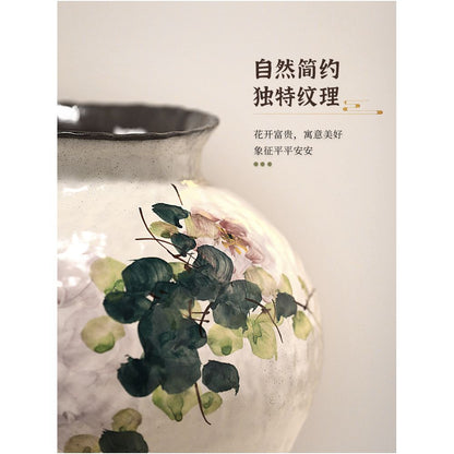 Large ceramic retro vase artistic wide mouthed high value living room decoration ceramic jar for flower arrangement sophisticated ornamental piece image 1