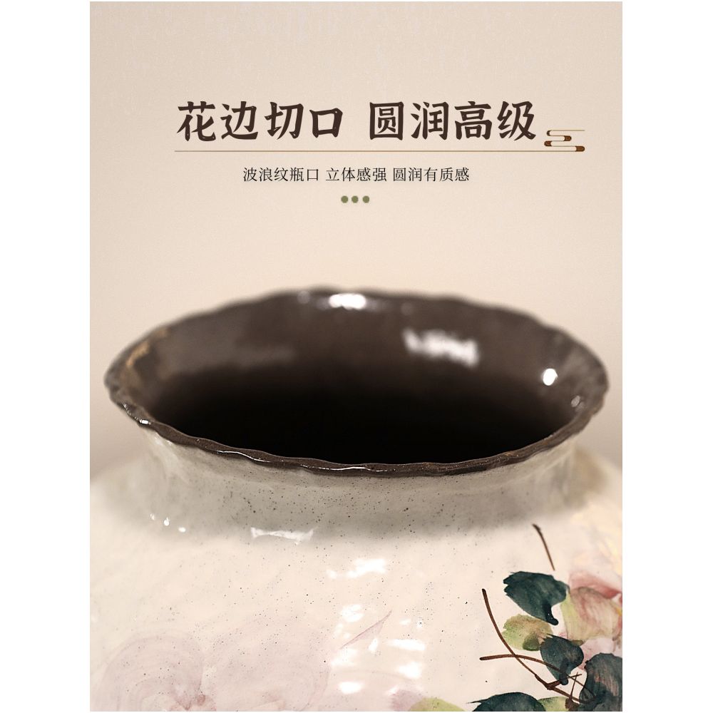 Large ceramic retro vase artistic wide mouthed high value living room decoration ceramic jar for flower arrangement sophisticated ornamental piece image 2
